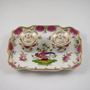 Tintenfass mit Blumen- und Paradiesvogeldekor